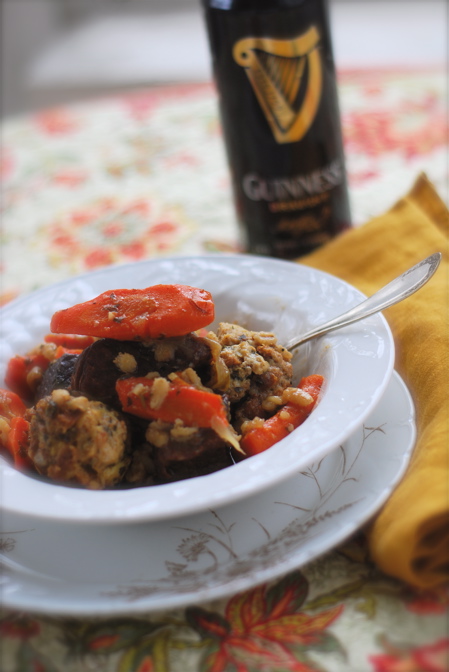 beef & carrots in stout with horseradish parsley dumplings