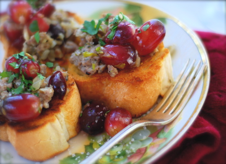 tuscan vineyard sausage & grape bruschetta