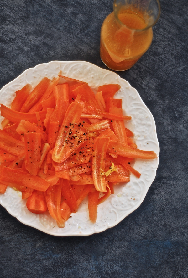 carrot ribbon salad with gin tangelo dressing